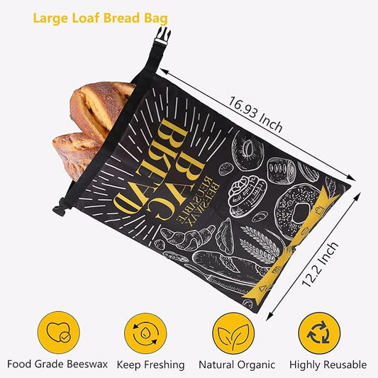 Bread Bags for Homemade Bread- 2 Packs XL Reusable Beeswax Bread Bags for Homemade Bread Sourdough Organic Food Storage Bag to Keep Sourdough Fresh,Gift for Christmas