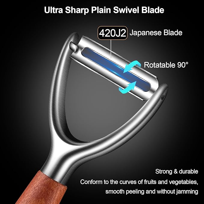 Premium Vegetable Peeler Stainless Steel,Ultra Sharp Potato Peelers for Kitchen, Swivel Blade Veggie Fruit Peeler, Carrot Cucumber Peeler with Ergonomic Wood Handle Y Peeler(5 Years Warranty)