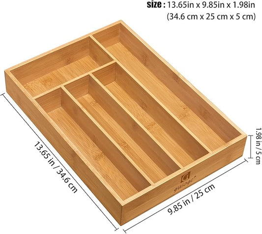 Kitchen Bamboo Silverware Drawer Organizer,Silverware Organizer and Cutlery Tray with Grooved Drawer Dividers for Silverware, Knives in Kitchen, Bedroom (5 Slot-Natural)