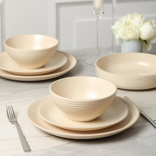 Stone Lain Lauren Modern Stoneware 16-piece Round Dinnerware Set, Plates and Bowls Set, Dish set for 4, Beige