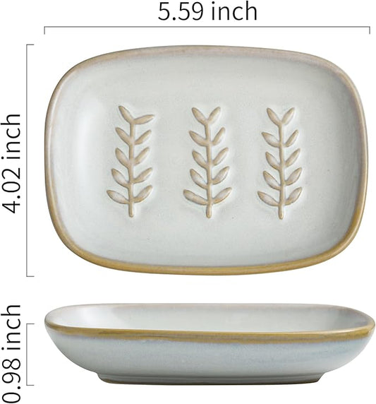 Soap Dish Bar Cleaner Dish for Shower, Ceramic Soap Dishes for Bar Shampoo or Sponge, Shower Soap Dish Soap Saver Tray for Bathroom Kitchen Sink, Easy to Clean