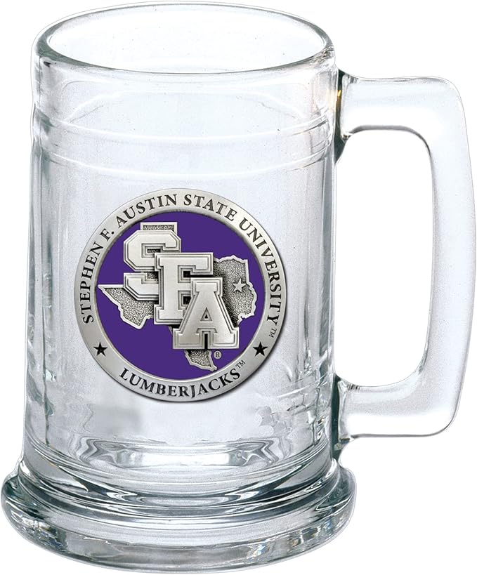 Heritage Pewter SFA Stein Glass | 15 Ounce German-Style Glass | Intricately Crafted Metal Pewter Alma Mater Inlay