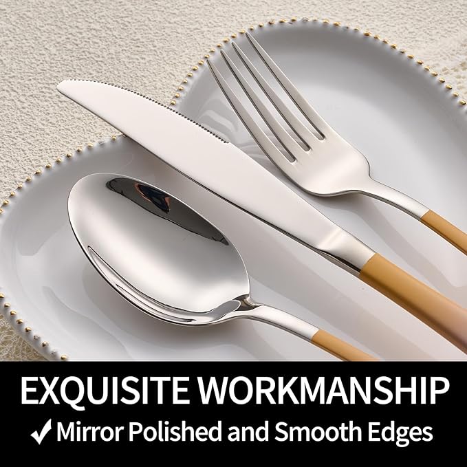 20-Pieces Color Silverware Sets for 4,Purple and Orange Handle Stainless Steel Cutlery Set, Include Forks Spoons and Knives Set, Dishwasher Safe Utensil Sets for Home Restaurant