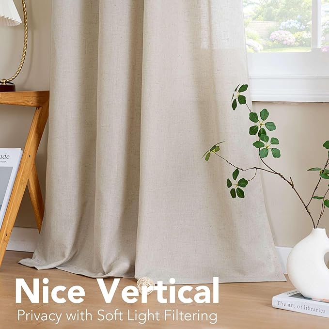 H.VERSAILTEX Natural Effect Extra Long Semi Sheer Linen Curtains, Nickel Grommet, Angora, 52 x 108 Inch, Bedroom