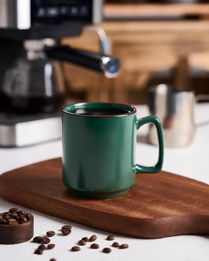 famiware Coffee Mugs Set of 6, Nebula 14oz Coffee Mugs, Ceramic Cup Set with Handle for Latte, Tea, Milk, Cappuccino, Cocoa, Dark Green