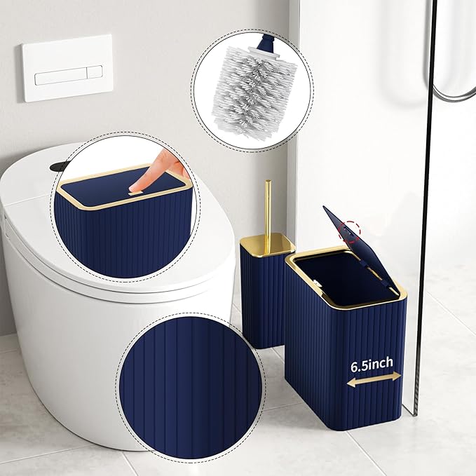 Bathroom Accessory Set - Bathroom Set, 12PC Bathroom Accessories Set, Navy Blue Bathroom Accessories Set, Mini Trash Can, Toilet Brush, Trash Can & Soap Dispenser