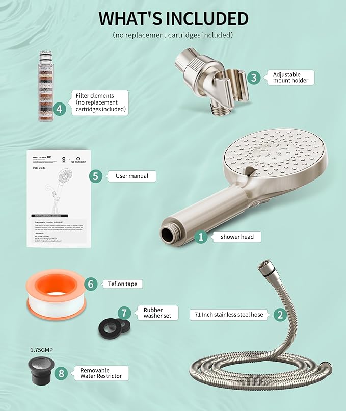 SR SUN RISE Filtered Shower Head with Handheld High Pressure 9 Spray Mode Showerhead Detachable Shower Head Water Softener Filters Beads for Hard Water Remove Chlorine 1 Filter Brushed Nickel