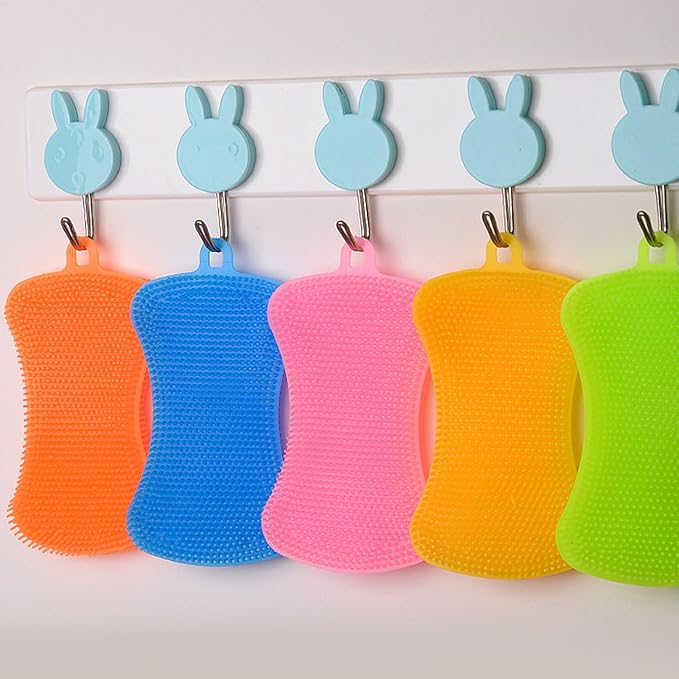 6 PCS Silicone Dish Sponges, Super Durable Safe and Dry Fast Silicone Sponge, Multi-Purpose Sponge Kitchen Gadgets, Reusable Rubber Kitchen Dish Dishes Fruits Vegetables Washing Cleaning Sponge Brush.