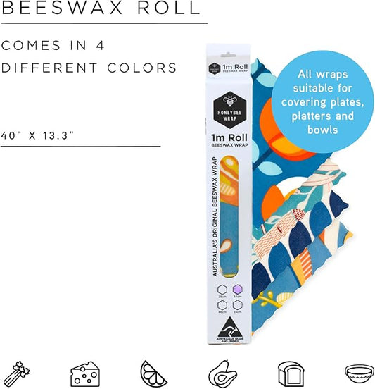 Honeybee Beeswax Wraps - Bird Pattern Beeswax Roll -Certified Organic Cotton Beeswax Wrap - Reusable Beeswax Wraps for Food - Plastic Wrap & Sandwich Bags Alternative - 40’’ x 13’’