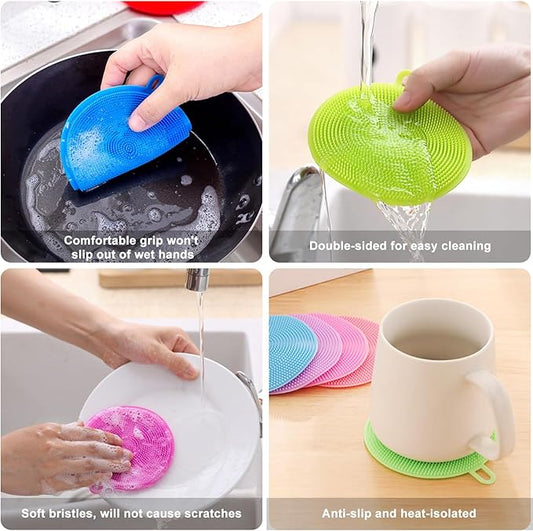 Silicone Dish Scrubber, 12 Pack Silicone Sponge Dish Brush Food Grade BPA Free Reusable Rubber Sponges Dishwasher Safe and Dry Fast for Kitchen Dish Dishes Fruits Vegetables Washing and Cleaning