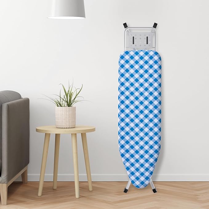Ironing Board, Heat Resistant Cover Iron Board with Steam Rest, Non-Slip Foldable Ironing Stand. Heavy Sturdy Metal Frame Legs Iron Stand(13 * 34 * 53 Inches) (Blue White)
