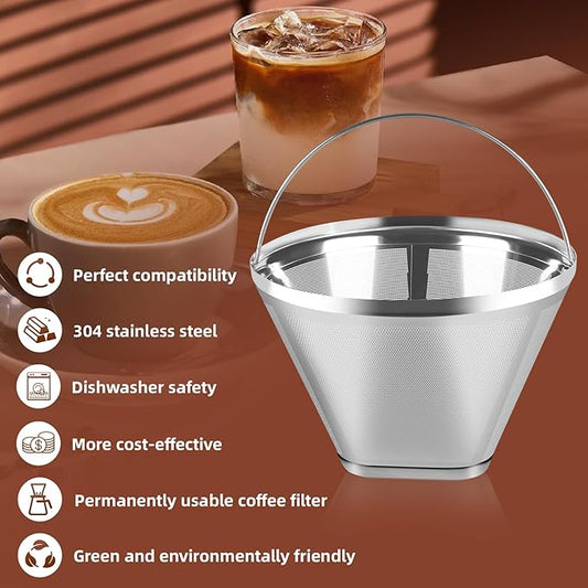 Reusable Cone Coffee Filters 4,304 Stainless Steel Permanent Coffee Filter,Permanent Filter for Ninja Coffee Maker, 2Pcs Permanent Cone Filter 4