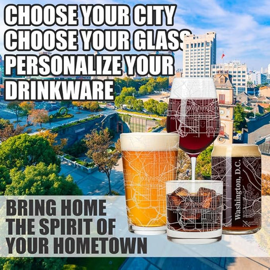 Blue Ridge Mountain Gifts - Washington DC Souvenir - District of Columbia Glassware Gift, Etched City Map, Laser Engraved and Dishwasher Safe