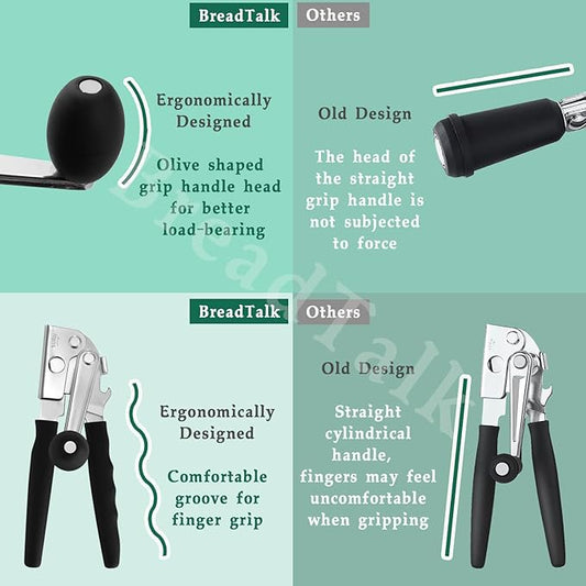 Manual Can Opener with Magnetic Lid Lifter – Heavy-Duty Handheld Can Opener for Large Cans with Ergonomic Handle, Bottle Opener Hook, Smooth Edge Cutting