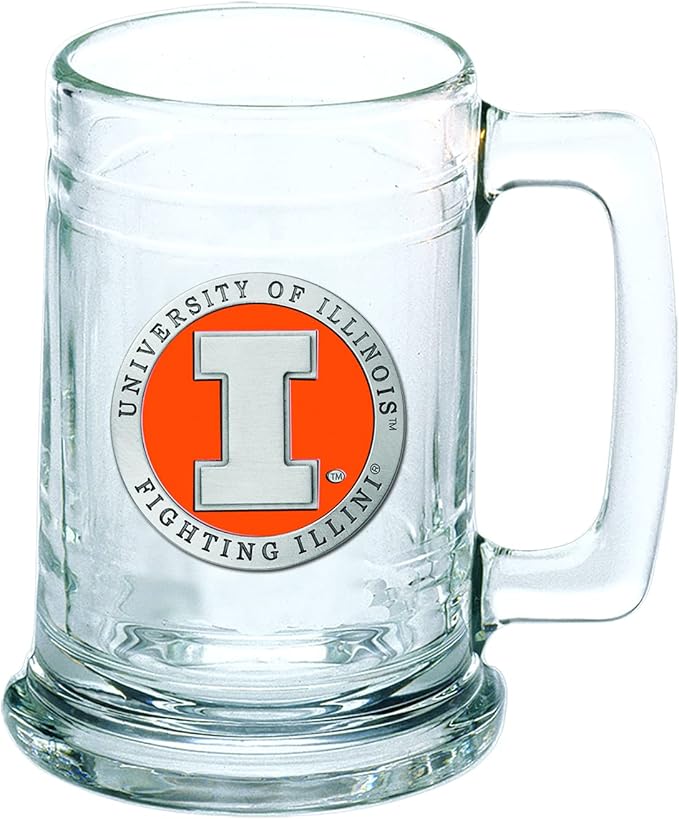 Heritage Pewter Illinois Stein Glass | 15 Ounce German-Style Glass | Intricately Crafted Metal Pewter Alma Mater Inlay