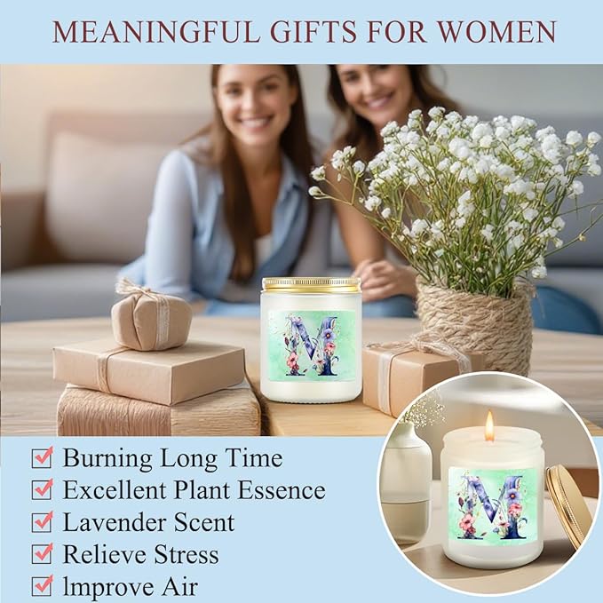 Personalized Gifts Monogrammed Birthday Gifts for Women, Her, Teacher Mother in Law Wedding Christmas Initial Wine Tumbler Makeup Bag Scented Candle Bracelet Set, (Aesthetic Green Flower M)
