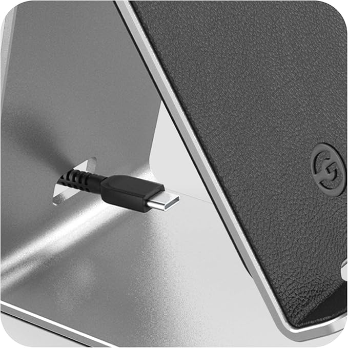Encased PowerStand Wireless Charging Stand with Dimmable LED Backlights - Desktop Charger for iPhone, Android and Galaxy Phone Models (Aluminum Silver)