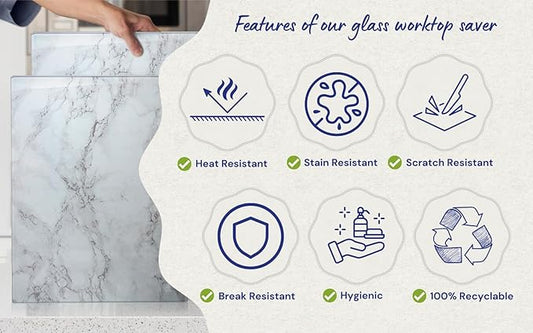 Glass Cutting Board 16"x12": Tempered Glass Kitchen Counter Protector - Durable- Scratch-Resistant, Heat-Proof - Design 3 - Grey Marble Effect