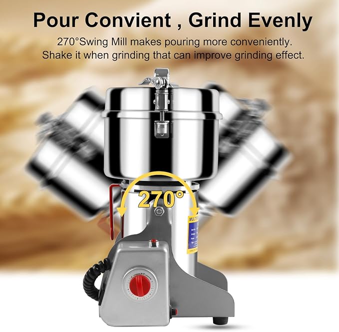Grain Mill Grinder Electric Flour, 750g Corn Fine Powder Rice Grinder Wheat Mill for Home Kitchen Commercial Stainless Steel Spice Food Pepper Coffee Beans (Swing Type)