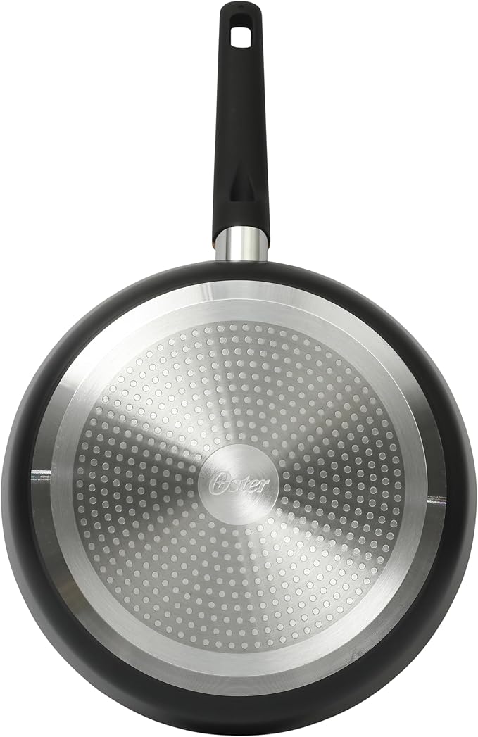 Oster Platinum Oxburg 10 Inch Frying Pan Forged Aluminum PFA Free Non-toxic Premium Ceramic Non Stick Interior Skillet, Kitchen Egg Pan, Omelet Pan - Black w/Wood Handles