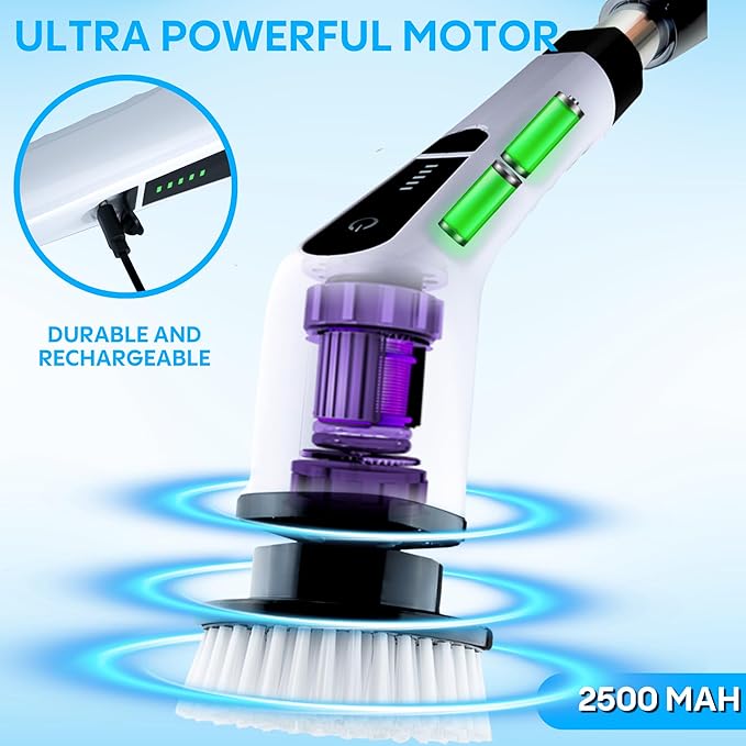 Generic Befrima Electric Spin Scrubber 7 in 1 - Waterproof Electric Cleaning Brush, Cordless Shower Scrubber with Adjustable Handle, Electric Spin Scrubber 360° and Dual Speed for Cleaning Bathroom