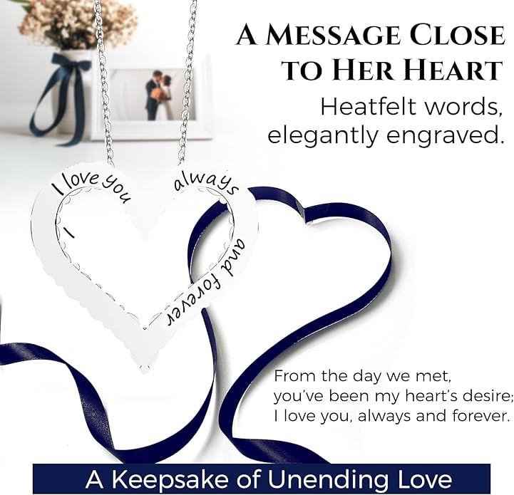 Heart Pendant Necklace for Her Moissanite Lab-Created Gem Jewelry for Women I Love You S925 Sterling Silver Gifts to Wife Girlfriend Mom Daughter Anniversary Birthday Christmas Valentines Day