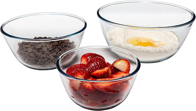 SIMAX Glass Mixing Bowls Set: Borosilicate Glass Mixing Bowls - Microwave, Oven & Dishwasher Safe - 3 Piece Set (2 Cup, 5.5 Cup, 10.5 Cup)
