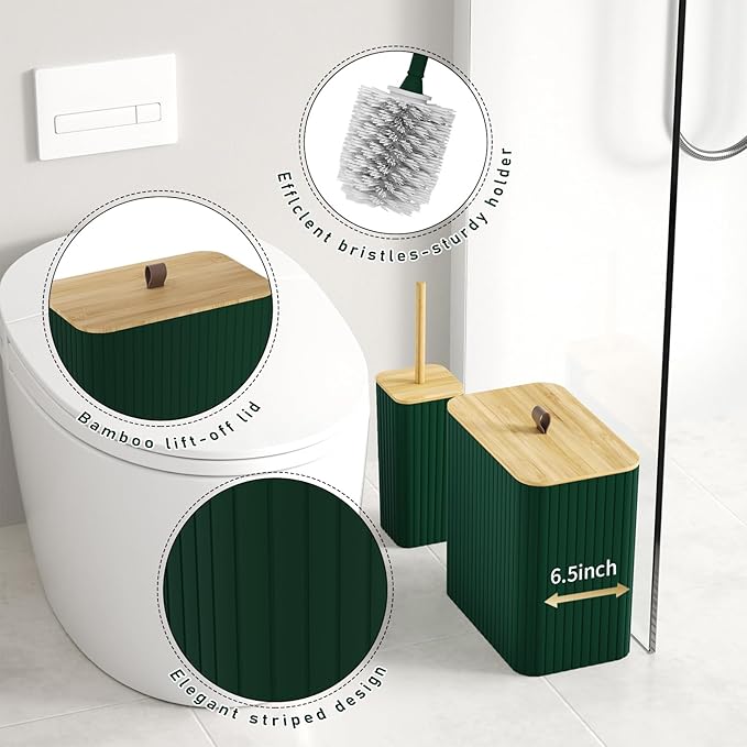 Bathroom Accessory Set - Dark Green Bathroom Set, 12PC Bathroom Accessories Set, Dark Green Bathroom Accessories Set, Mini Trash Can, Toilet Brush, Trash Can & Soap Dispenser