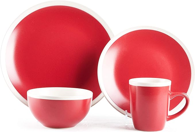 Rock Ridge Speckled Stoneware Dinnerware Set (16pc Set, Ruby and Ivory)