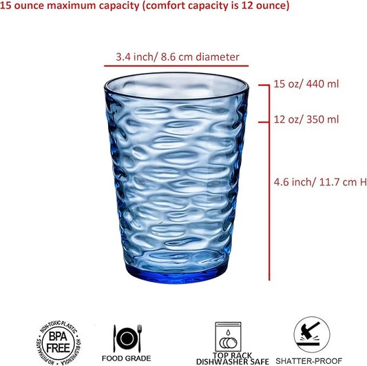 14-ounce and 20-ounce Plastic Tumblers, Acrylic Drinking Glasses, set of 8 Multicolor Reusable Plastic Cups, Stackable, BPA-Free, Shatter-Proof, Dishwasher-Safe