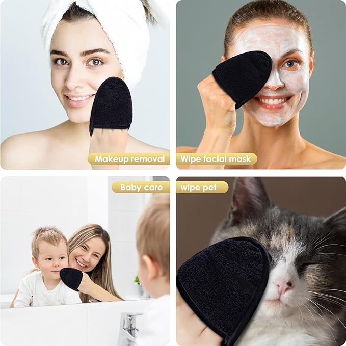 SINLAND Reusable Makeup Remover Pads For Face,Eye,Lips Microfiber Gentle Facial Cleansing Cloths for All Skin Types Friendly for Makeup Remover With Laundry Bag Black Pack of 6