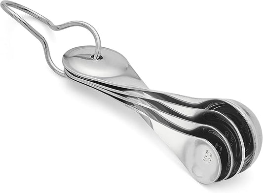 Nambé Alvaro Uribe Measuring Spoon Set – 4 Stainless Steel Spoons with Artistic Twisted Handles, Metric & Standard Markings, Rust-Resistant Easy-Clean Utensils for Cooking & Baking Precision