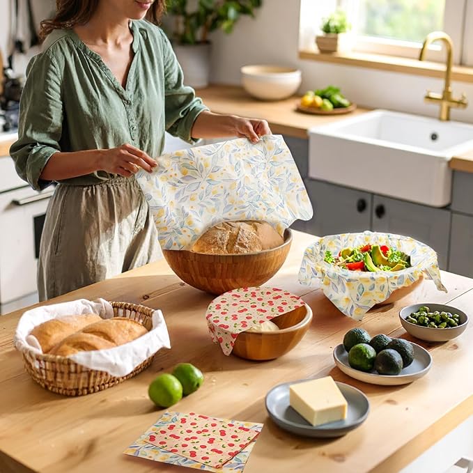 Beeswax Wraps for Food, 9 Pack Reusable Bees Wax Wraps, Zero Waste, Food Storage Beeswax Paper, Sustainable Wax Paper(1XL+3M+5S) Food Wrap, Sandwich Wrap & Bowl Covers