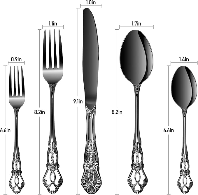 20 Piece Silverware Set Service for 4,Premium Stainless Steel Flatware Set,Mirror Polished Cutlery Utensil Set,Durable Home Kitchen Eating Tableware Set (Black)