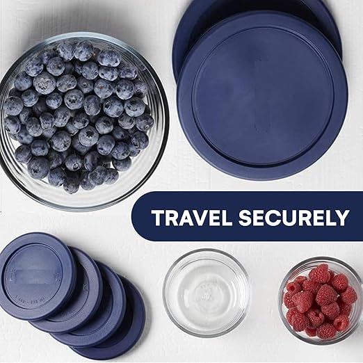 Wood Grip - Lids for Pyrex and Anchor Round Glass Containers - Lids for Pyrex Glass Containers - Replacement Lids (Blue, 2 Cups, 4 Pack)