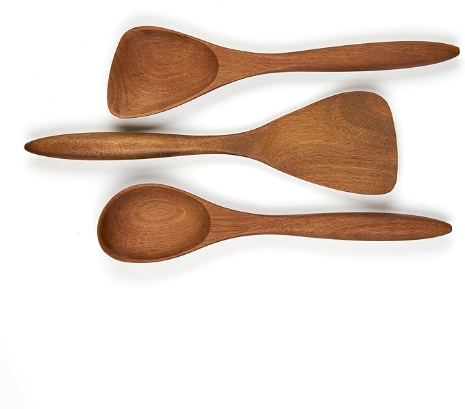 Nambe x Tom Papa Breaking Bread Canister with Acacia Wood Utensils - Contemporary Stoneware Kitchen Tool Holder, Includes Round Spoon, Flat Spoon & Spatula - Modern Baking & Cooking Tools