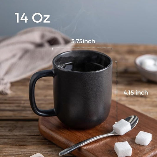 AmorArc 14oz Coffee Mugs Set of 6, Ceramic Coffee Mugs with Large Handle & Wavy Rim for Latte/Hot Cocoa/Tea, Stylish Coffee Mugs for Men Women. Oven,Dishwasher&Microwave Safe, Matte Black