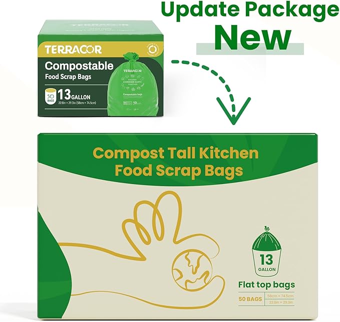 13 Gallon Compostable Trash Bags,50 Count, Heavy Duty Tall Kitchen Food Scrap Waste Bag,Certified BPI and ASTM D6400 Standard