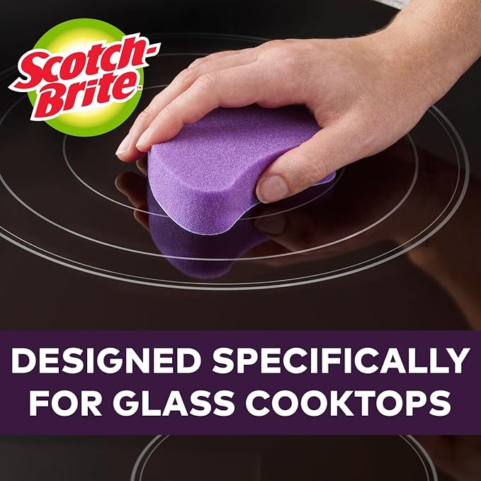 Scotch-Brite Glass Cooktop Pads, Scratch-Free & Non-Abrasive Scrubbers for Glass or Ceramic Stovetops, Cleans Burnt-On Messes with Just Water, Reusable Dishwasher-Safe Design, 4 Pads