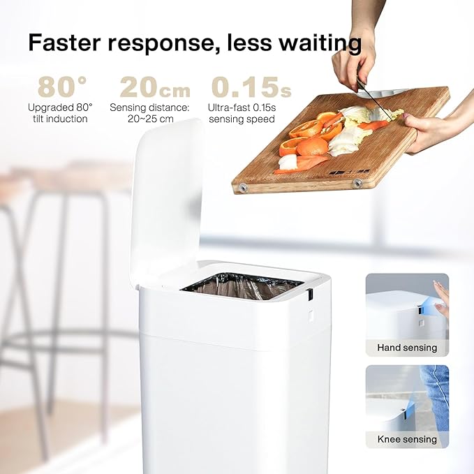 Airdeer L2 Automatic Trash Can, 8 Gallon Self Sealing and Self-Changing Smart Trash Can, Motion Sensor, Touchless Garbage can with lid for Kitchen Office, 6 Refill Bag Rings(White)