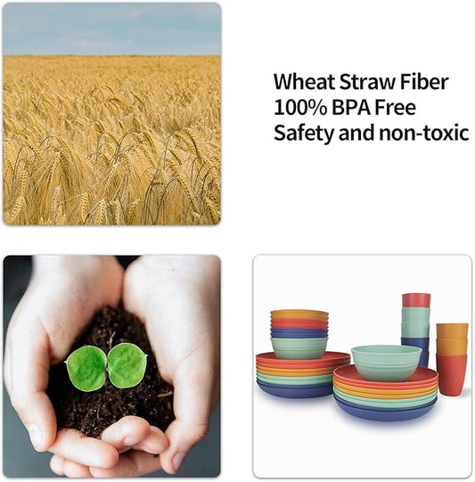 32-Piece Wheat Straw Dinnerware Set - 8×10" Plates, 8×9" Plates, 8×26oz Bowls, 8×12oz Cups | Shatterproof & Microwave-Safe Eco-Friendly Tableware