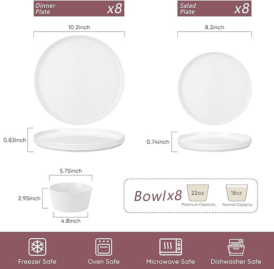 Herogo 24 Pieces Dinnerware Dishes Set for 8, Handmade Stoneware Dining Plates and Bowls Sets, Double Reactive Glaze, Microwave & Dishwasher Safe, Scratch Resistant, Pearl White