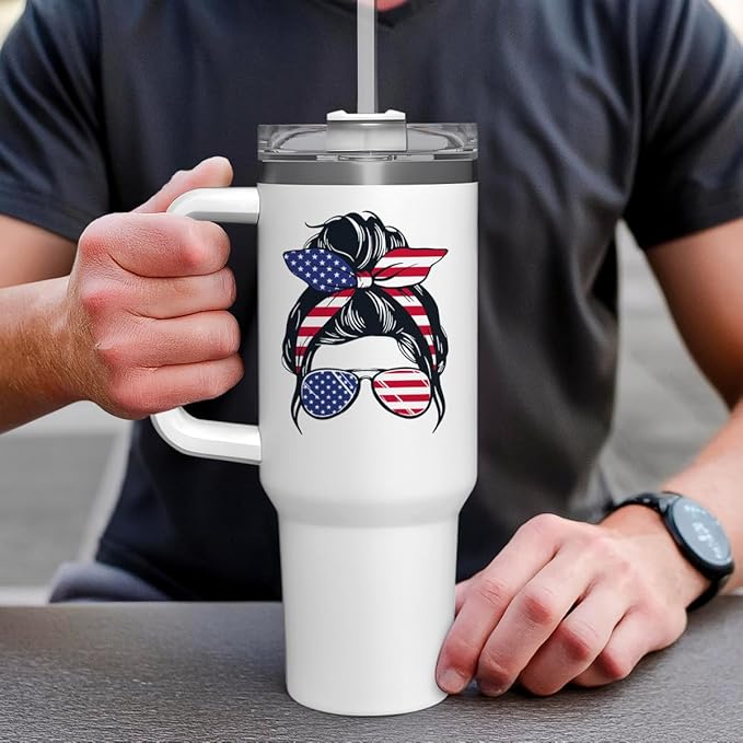wowcugi Trump Girl Tumbler with Handle 40oz, Stainless Steel Insulated Tumblers Coffee Travel Mug, American Gifts for Women