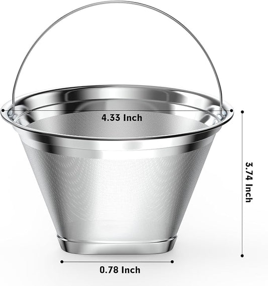 Stainless Steel Reusable Coffee Filter Compatible with Ninja Coffee Maker, 4 Cone Coffee Filters Coffee Basket, Permanent Coffee filters fit for Ninja CFP201 CFP300