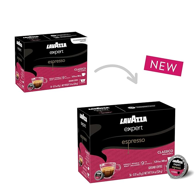 Lavazza Expert Espresso Classico Capsules, Medium Roast, 100% Arabica, Compatible with Lavazza Classy Machines (36 Capsules)