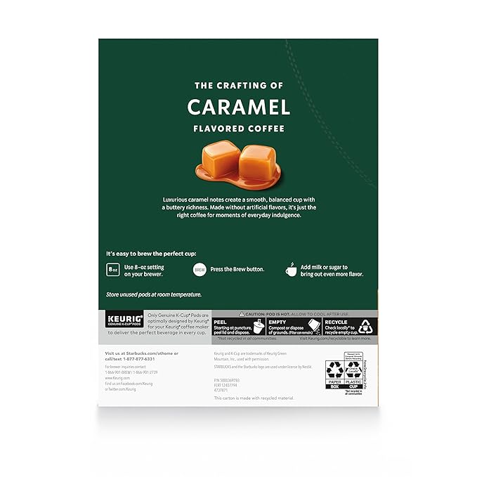 Starbucks K-Cup Coffee Pods, Flavored Hot or Iced Coffee, Caramel, 22 Keurig Pods