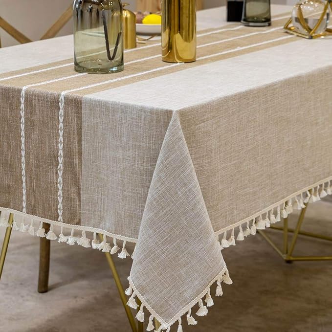 Deep Dream Tablecloths, Waterproof Table Cloth, Linens Wrinkle Free Anti-Fading, Rustic Table Cover Decoration for Kitchen Dinning Party (Rectangle/Oblong,55''x120'',10-12 Seats, Light Coffee)