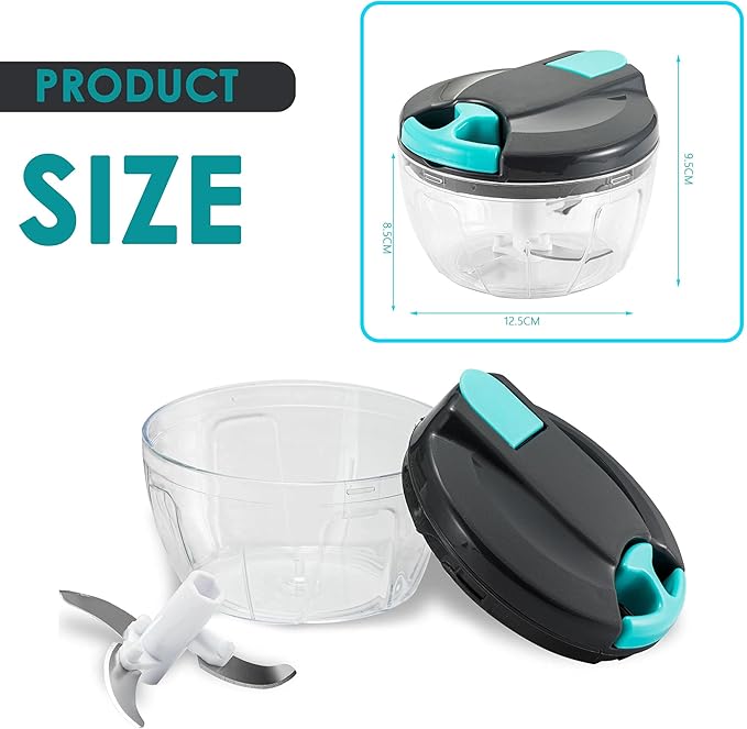 Multi-Function Manual Food Processors & Chopper with Cover and Handle, Garlic Press Vegetable Chopper Shredder,Suitable for Onions Garlic Carrots Gingers Peppers Fruits,Ideal Gift for Kitchen(Blue)