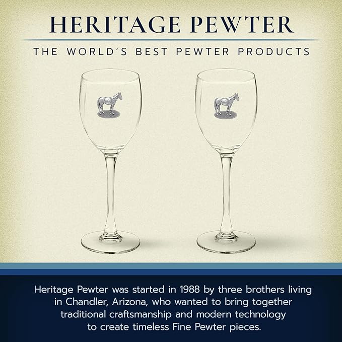 Heritage Pewter Racehorse Glass Goblets β Set of 2 | 12 OZ Goblet Wine Glasses | Expertly Crafted Pewter Glass
