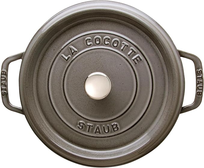 Staub Cast Iron Round Dutch Oven, Made in France, Graphite Grey, 4-qt, Serves 4-6 people